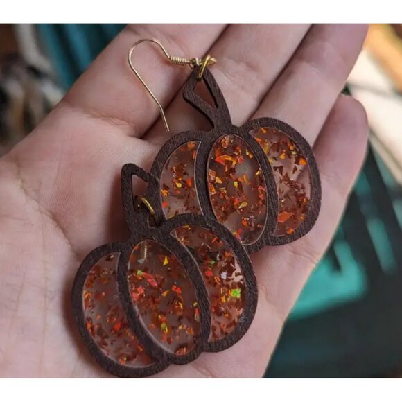Pumpkin Earrings Dangle Drop Dangling Ladies Fall Thanksgiving Halloween Jewelry - Picture 3 of 6
